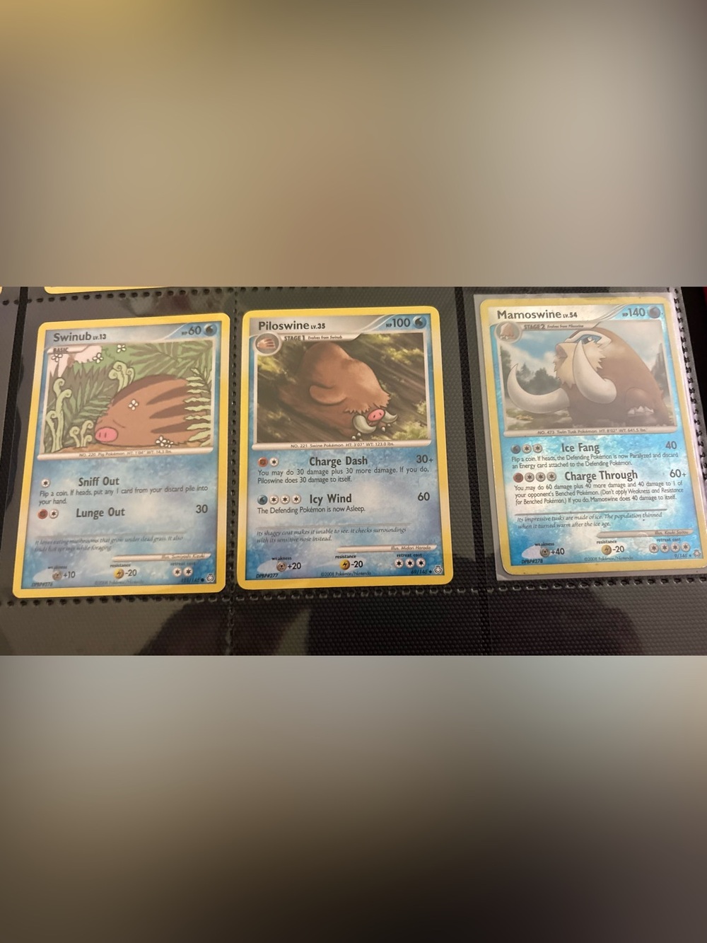 Pokemon Swinub Piloswine Mamoswine  Cards - Blue and Yellow
